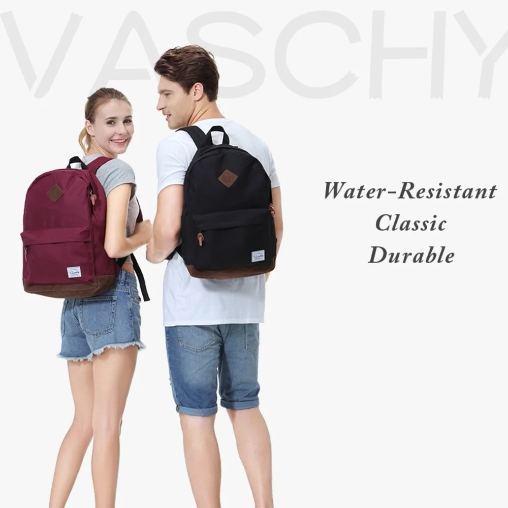 VASCHY Classic Water-Resistant Lightweight Travel School unisex Backpack